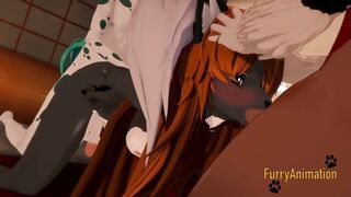 Furry yaoi threesome brutally destroys greedy fox with rough creampie