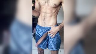 Giant hairy fitness model drowns in his own hard cum mess