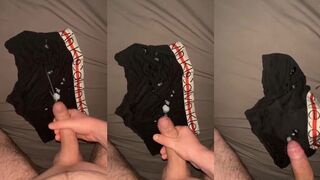 Roommate’s underwear stuffed with thick gay cum as he begs not to blow his load