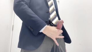 Suit jacking to thick Japanese cumshot
