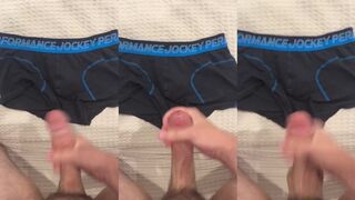 Gay hung Kiwi Andrew Daniels squirts thick load all over his Jockey underwear