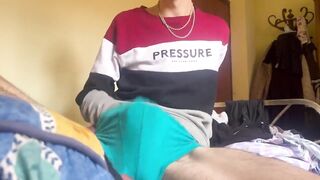 Big dick Spanish boy destroyed underpants gushing cum in mirror