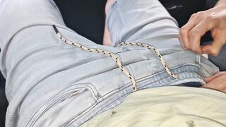 Twink femboy creampie in public car with daddy big cock
