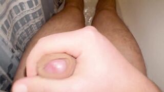 Gay twink tears while rough jerking in steamy tub caught on cam