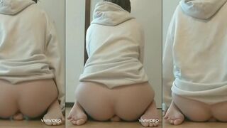 Femboy in hoodie gets his tight ass railed with giant dildo until he gushes raw teenage cum