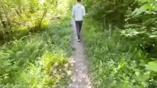 Twinkie squirts on daddy's big cock in the park public cumshot