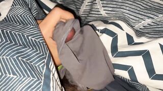Mixed biracial boy squirted all over his tight gay boxer briefs while stroking his big cock