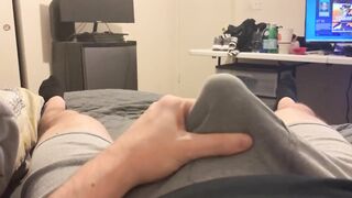 Huge orgasm erupts inside my soaked boxers while massive cock rubs raw