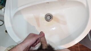 Desperate guy can’t hold his pee strokes and groans while pissing hard gay solo