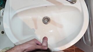 Desperate guy can’t hold his pee strokes and groans while pissing hard gay solo