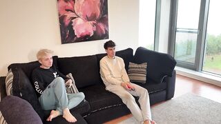 British blonde twink chokes on straight mate’s cum while gaming