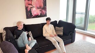 British blonde twink chokes on straight mate’s cum while gaming