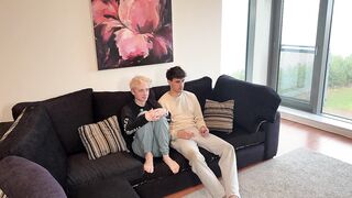 British blonde twink chokes on straight mate’s cum while gaming