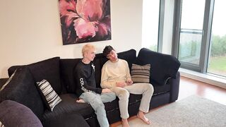 British blonde twink chokes on straight mate’s cum while gaming