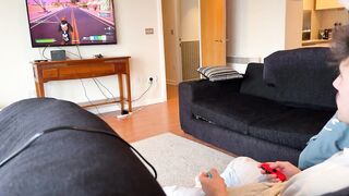 British blonde twink chokes on straight mate’s cum while gaming