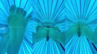 Giant feet POV wrecked by tanning bed studs wet ass tease