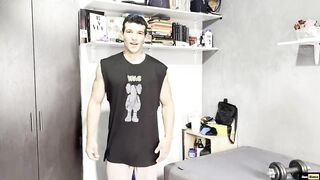 Latino muscle flexes till his big veiny cock explodes on his toy