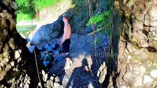 Big dick guy destroys cute twink on nudist beach with face fuck cumshot