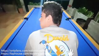 Cruising young twink bareback in public pool hall creampie assfucked on camera