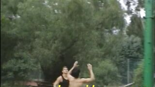 4 college jocks stripped bare in wild volleyball debauchery