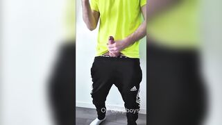 Sporty gym guy busts massive loads after solo session