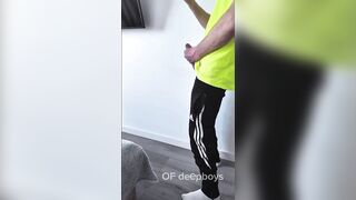 Sporty gym guy busts massive loads after solo session