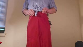 Sissy secretary skirt split wide ass filled with big plug