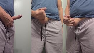 Sticky cum all over his big cock after weeks of deprivation