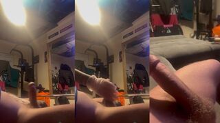 Love beating my thick cock with rubber gloves on cam