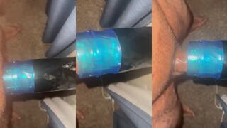 Hispanic guy destroys thick veiny cock with new sex toy solo