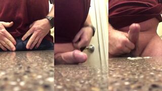 Gay dude swallowed his own cumshot while dry humping the counter