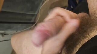 Solo guy slowly playing with big uncut cock