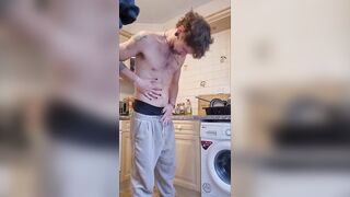 Washing up turns to dressing down kitchen solo masturbation huge cumshot