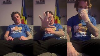 Gloves on wanking to my thick dick until I cum raw