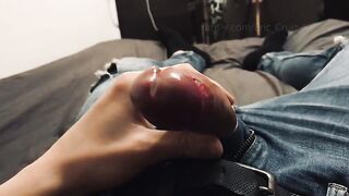 Tight jeans ride big cock edge solo session in campus classroom tease