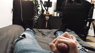 Tight jeans ride big cock edge solo session in campus classroom tease