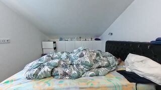 Messy cumshot from a hung twink solo slobbering his huge dick