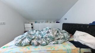 Messy cumshot from a hung twink solo slobbering his huge dick