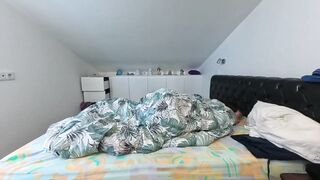 Messy cumshot from a hung twink solo slobbering his huge dick