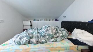 Messy cumshot from a hung twink solo slobbering his huge dick