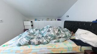 Messy cumshot from a hung twink solo slobbering his huge dick