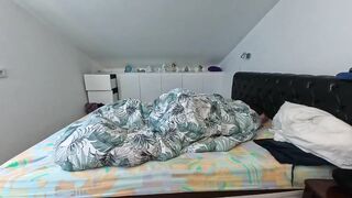 Messy cumshot from a hung twink solo slobbering his huge dick