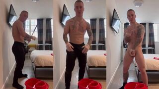 Tattooed cleaner’s big cum shot mopped my floor raw