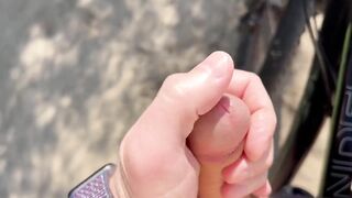 Risky public jerking off in park caught quick cum