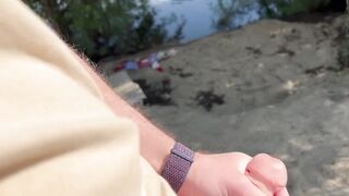 Risky public jerking off in park caught quick cum