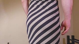 Cumming through long dress with dildo stuffed up ass