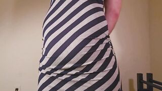 Cumming through long dress with dildo stuffed up ass