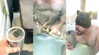 Hot tub cum coffee blowjob while flipping sandals in backyard alone