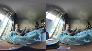 VR 180 8K teasing you on the couch stroking his thick cock raw POV
