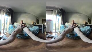 VR 180 8K teasing you on the couch stroking his thick cock raw POV